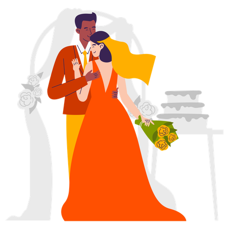 Wedding Party enjoyed by couple  Illustration