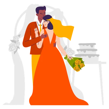 Wedding Party enjoyed by couple  Illustration