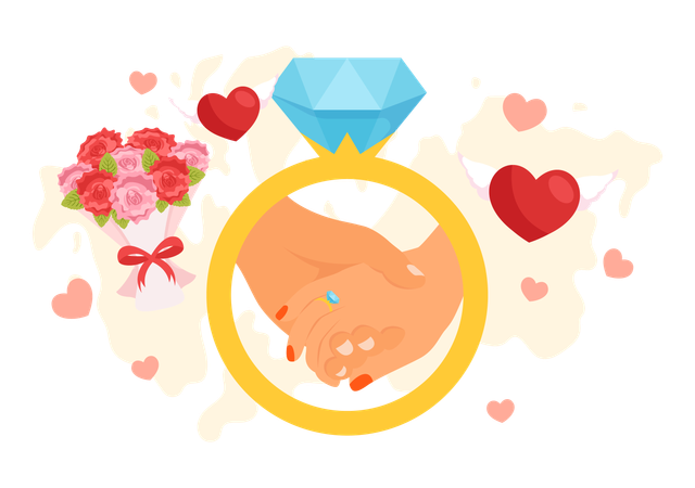 Vector Illustration With Groom Giving The Ring To The Bride. Cute Just  Married Couple. Wedding Ceremony Icon. Cartoon Marriage Scene With Newly  Married Couple And Proposal Royalty Free SVG, Cliparts, Vectors, and