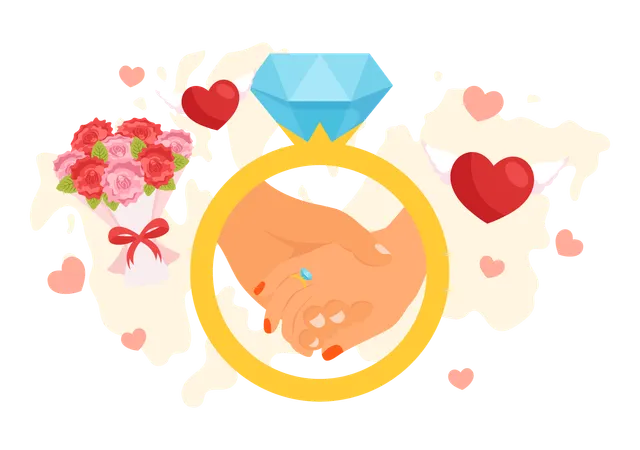 World Marriage Day Vector Illustration On February 12 With Ring Of Love Symbol To Emphasize The Beauty And Loyalty Of A Partner In Cartoon Background 일러스트레이션