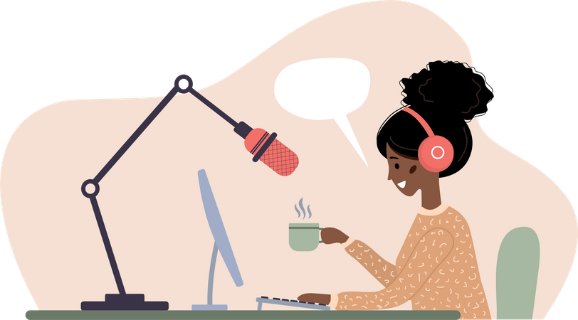 Frau nimmt Audio-Podcast auf  Illustration