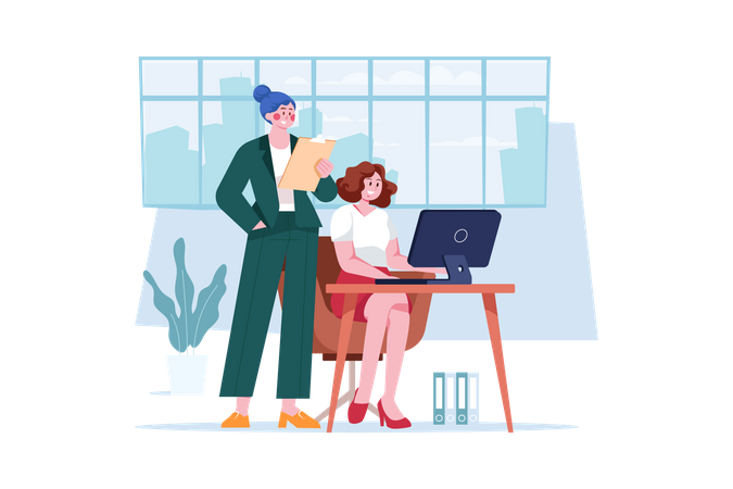 Weibliche Angestellte im Büro  Illustration