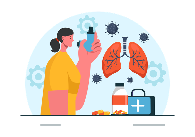 Asthmapatientin mit Inhalator  Illustration