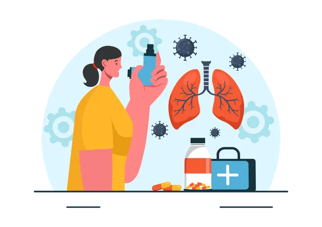 Asthmapatientin mit Inhalator  Illustration