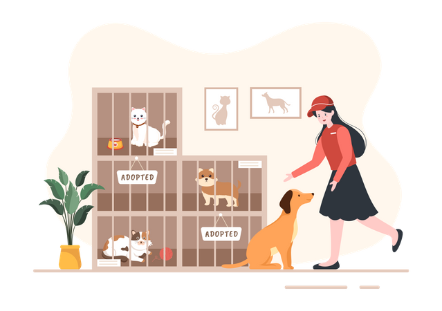 Freiwillige Frau verwöhnt Hund  Illustration