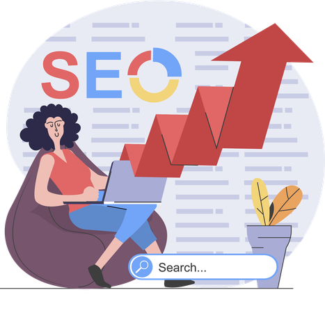 Entwicklerin arbeitet an SEO  Illustration