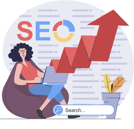 Entwicklerin arbeitet an SEO  Illustration