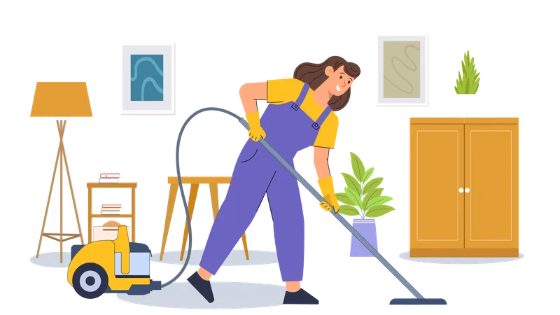 Weibliche Housekeeping Staubsaugen Boden  Illustration