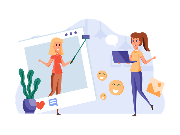 Influencerin arbeitet an Social-Media-Post  Illustration