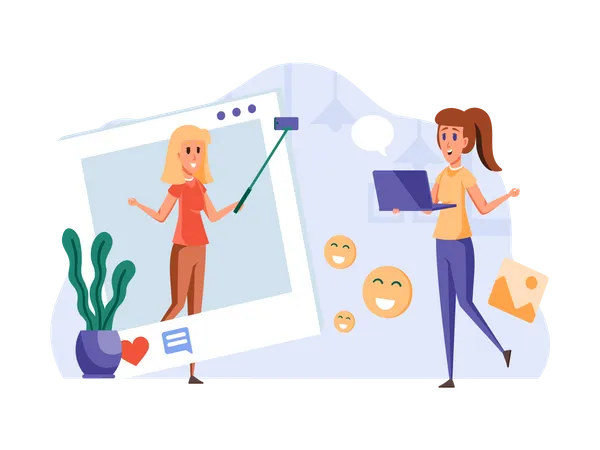 Influencerin arbeitet an Social-Media-Post  Illustration