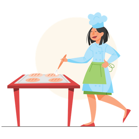 Weibliche Köchin beim Kochen  Illustration