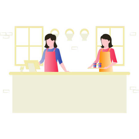Weibliches Küchenchefteam bereitet Essen zu  Illustration