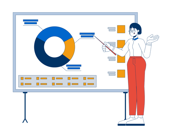 Managerin zeigt auf Kreisdiagramm-Präsentationstafel  Illustration