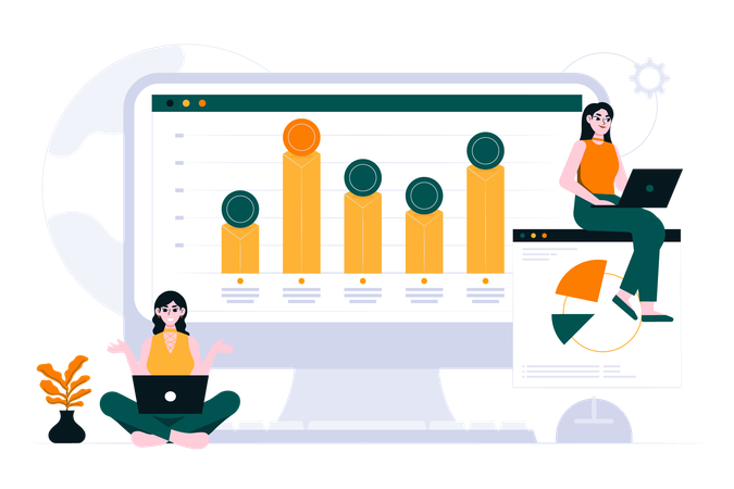 Mitarbeiterinnen bei der Datenbearbeitung  Illustration