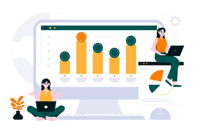 Mitarbeiterinnen bei der Datenbearbeitung  Illustration