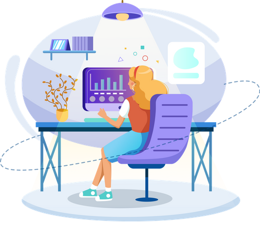 Mitarbeiterin analysiert Daten  Illustration