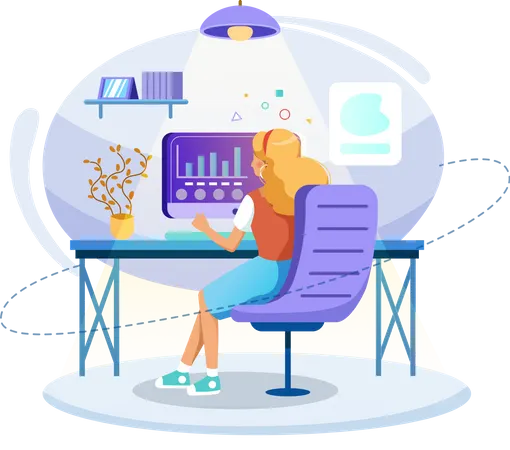 Mitarbeiterin analysiert Daten  Illustration