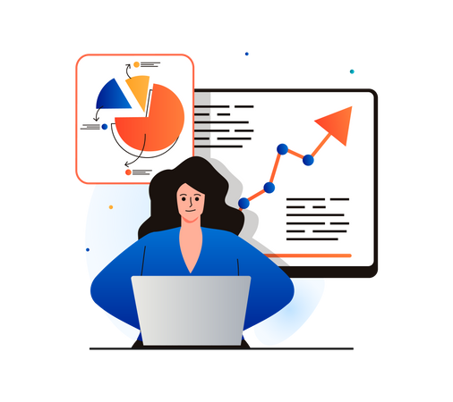 Mitarbeiterin analysiert Daten  Illustration