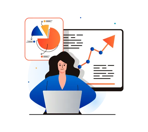 Mitarbeiterin analysiert Daten  Illustration