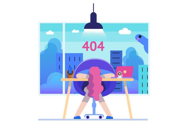 Mitarbeiterin mit 404-Fehler konfrontiert  Illustration