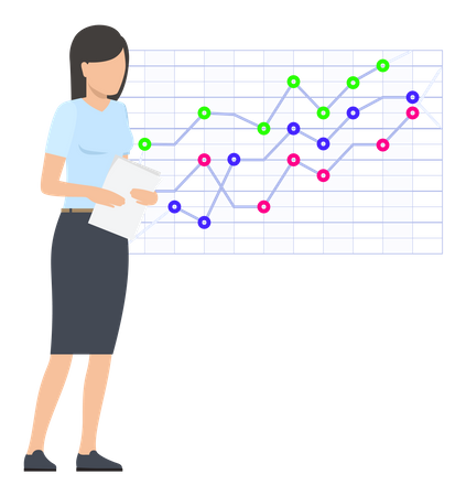 Mitarbeiterin präsentiert Geschäftsdiagramm  Illustration