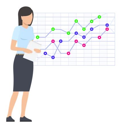 Mitarbeiterin präsentiert Geschäftsdiagramm  Illustration