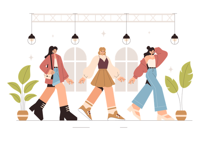 Weibliche Models präsentieren trendige neue Outfits  Illustration