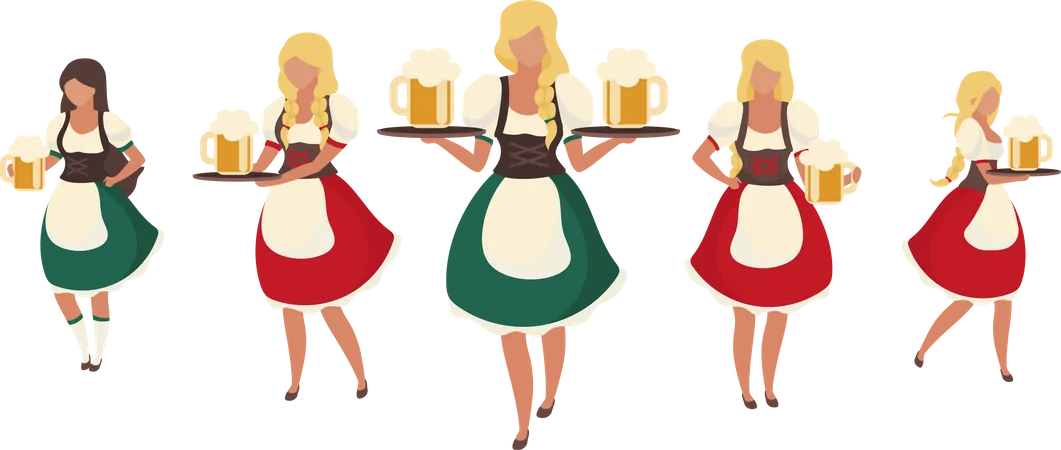 Weibliche Oktoberfest-Bierkellnerinnen  Illustration