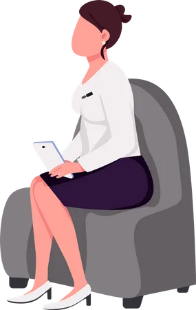 Weibliche Talkshow-Moderatorin sitzt im Sessel  Illustration