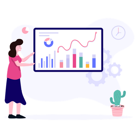 Weibliche Vertriebsleiterin analysiert Umsatzwachstum  Illustration