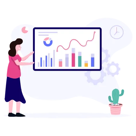 Weibliche Vertriebsleiterin analysiert Umsatzwachstum  Illustration