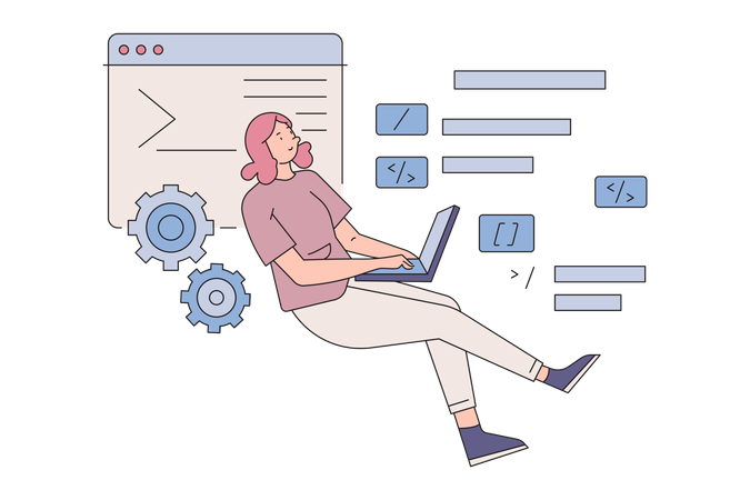 Weibliche Webentwicklerin bei der Arbeit  Illustration