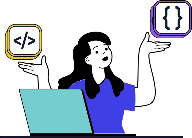 Webentwicklerin wählt Programmiersprache  Illustration