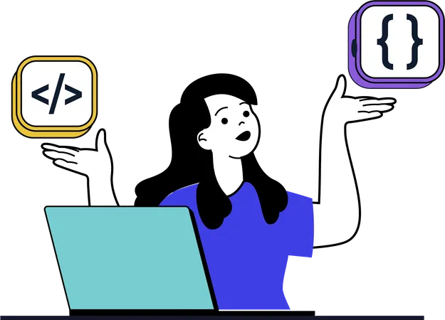 Webentwicklerin wählt Programmiersprache  Illustration