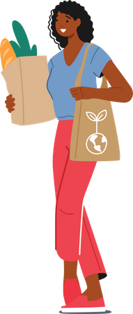 Weibliche Figur nach dem Lebensmitteleinkauf  Illustration