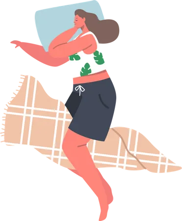 Weibliche Figur trägt Pyjama, schläft oder macht ein Nickerchen auf dem Kissen  Illustration
