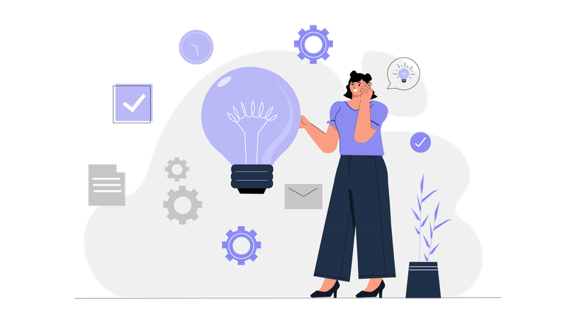 Weibliches Nachdenken über Idee  Illustration