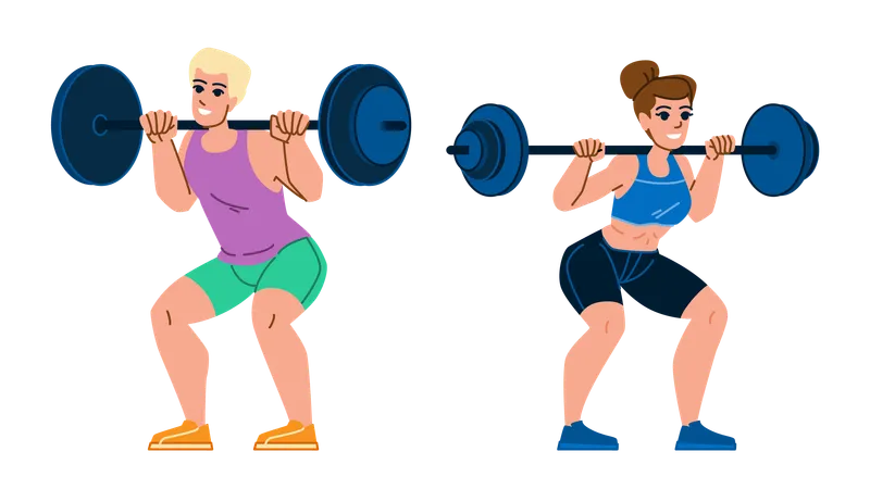 Lift Weights Vector Gym Exercise Fit Training Athlete Workout Fitness Adult Sport Strength Lift Weights Character People Flat Cartoon Illustration Illustration
