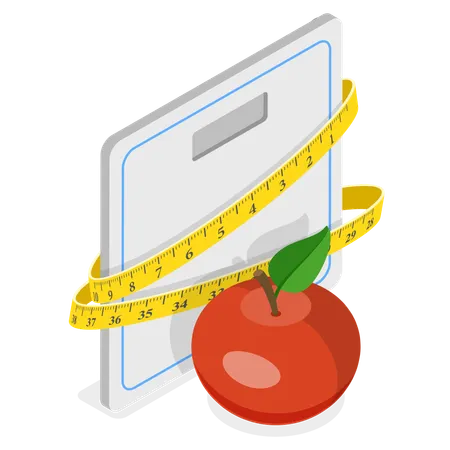 3 D Isometric Flat Vector Illustration Of Healthy Lifestyles Weight Loss Program And Diet Plan Illustration