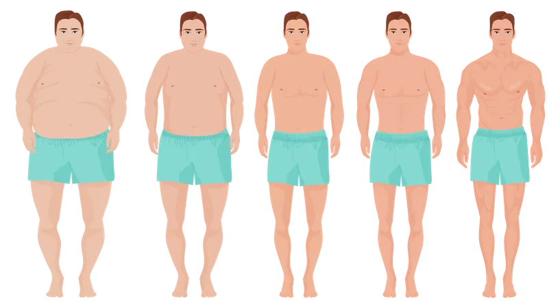 Weight Loss Stages of Obese Man  Illustration
