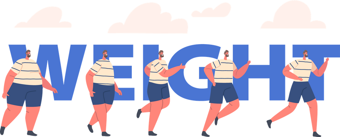 Weight Loss Stages of Obese Man  Illustration
