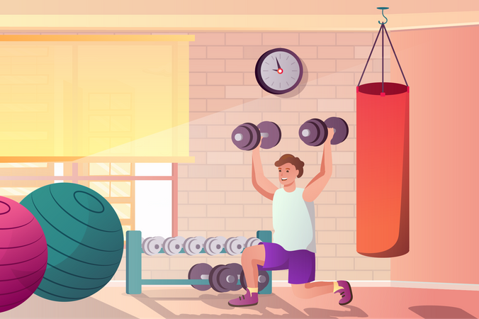 Weightlifting at gym Illustration