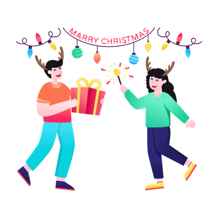 Weihnachten mit Geschenken feiern  Illustration