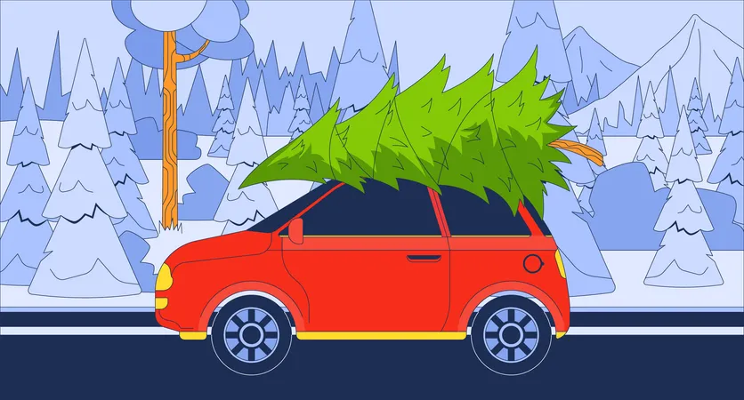 Weihnachtsbaum im Auto transportieren  Illustration