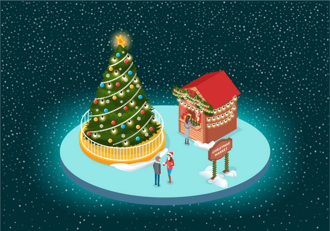 Weihnachtsbaum mit Schneefall  Illustration