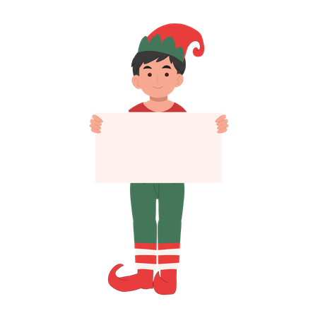 Weihnachtself Junge mit Schild  Illustration