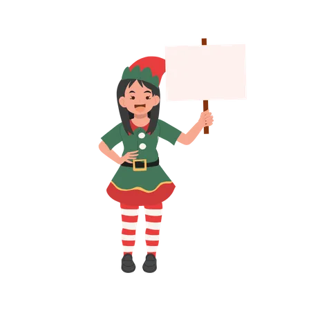 Weihnachtselfenmädchen mit Schild  Illustration