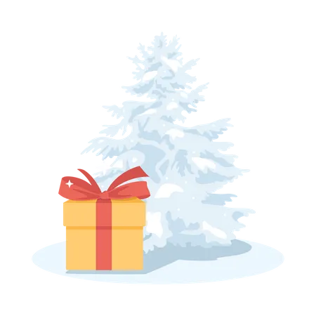 Weihnachtsgeschenk und Baum  Illustration