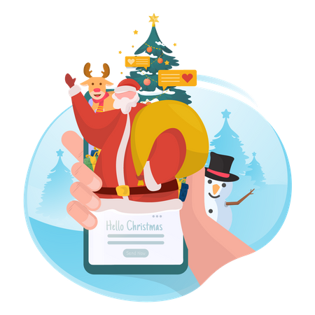 Weihnachtsgrüße auf dem Handy  Illustration