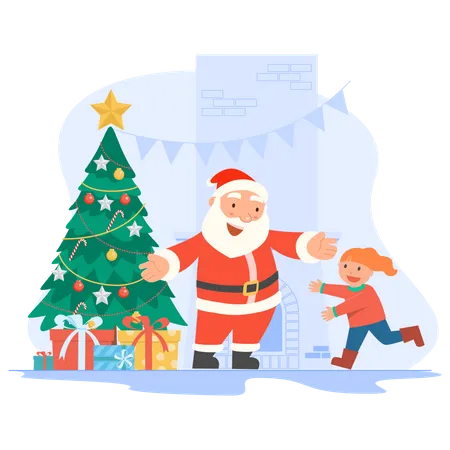 Frohe Weihnachten Mit Weihnachtsmann Geschenke Vektor Vorlage Grusskarte Illustration